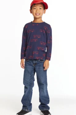 Chaser Brand Fire Trucks Boys Long Sleeve Crew Neck Tee Discount