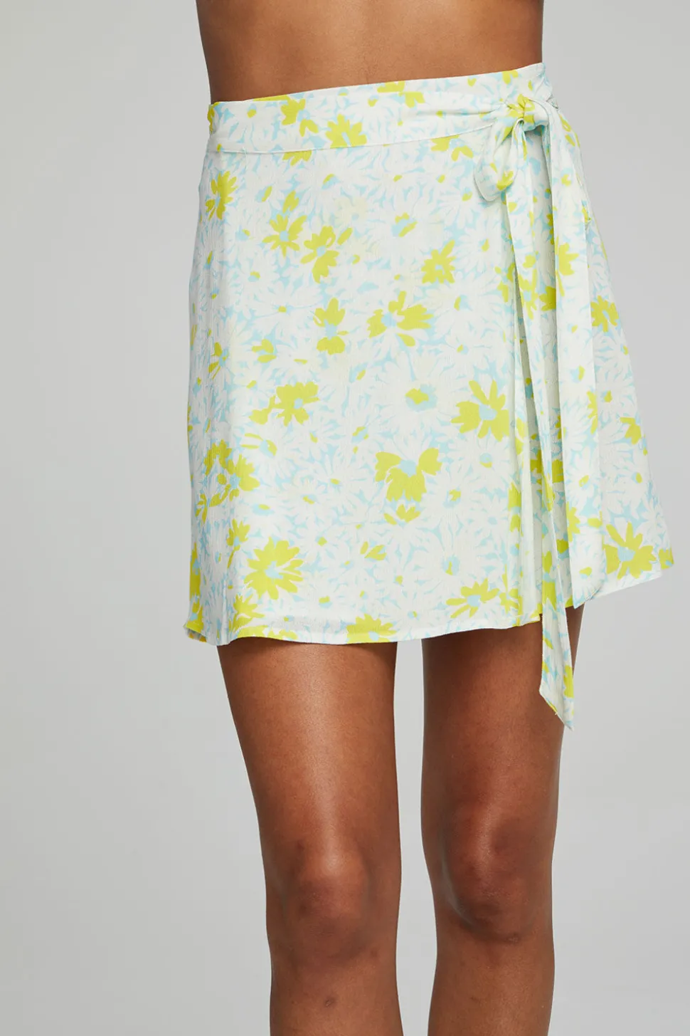 Chaser Brand Fleet Wrap Mini Skirt - Baby Blue Daisy Floral Fashion