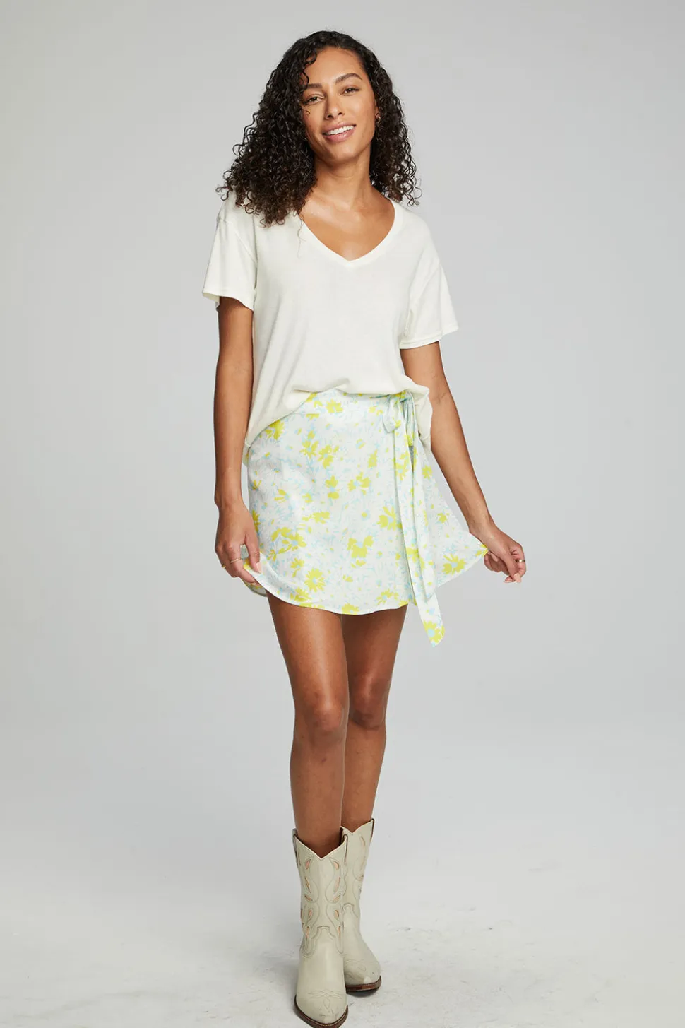 Chaser Brand Fleet Wrap Mini Skirt - Baby Blue Daisy Floral Fashion