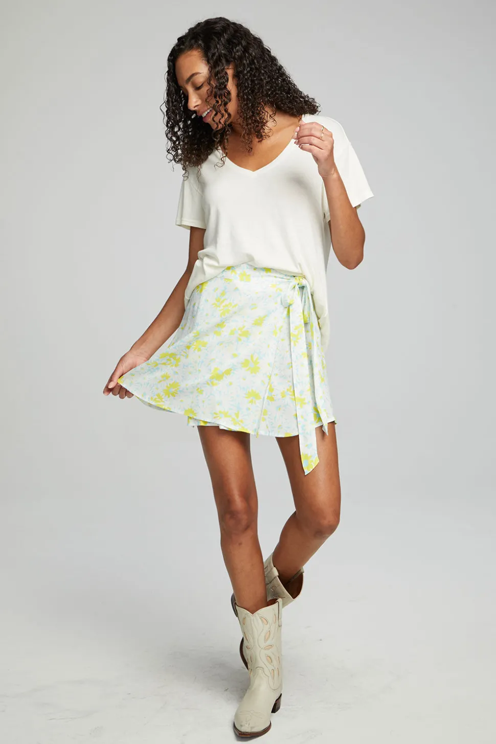 Chaser Brand Fleet Wrap Mini Skirt - Baby Blue Daisy Floral Fashion