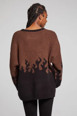 Chaser Brand Foxy Sweater Flames Golden Pullover New