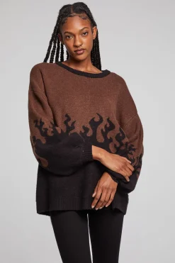 Chaser Brand Foxy Sweater Flames Golden Pullover New