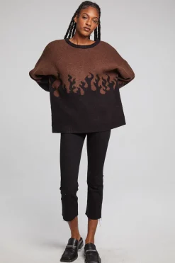 Chaser Brand Foxy Sweater Flames Golden Pullover New