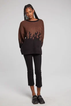 Chaser Brand Foxy Sweater Flames Golden Pullover New