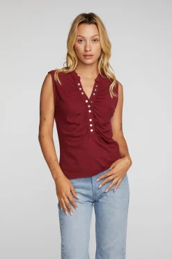 Chaser Brand Gauze Jersey Snap Down Tank With Shirring Discount