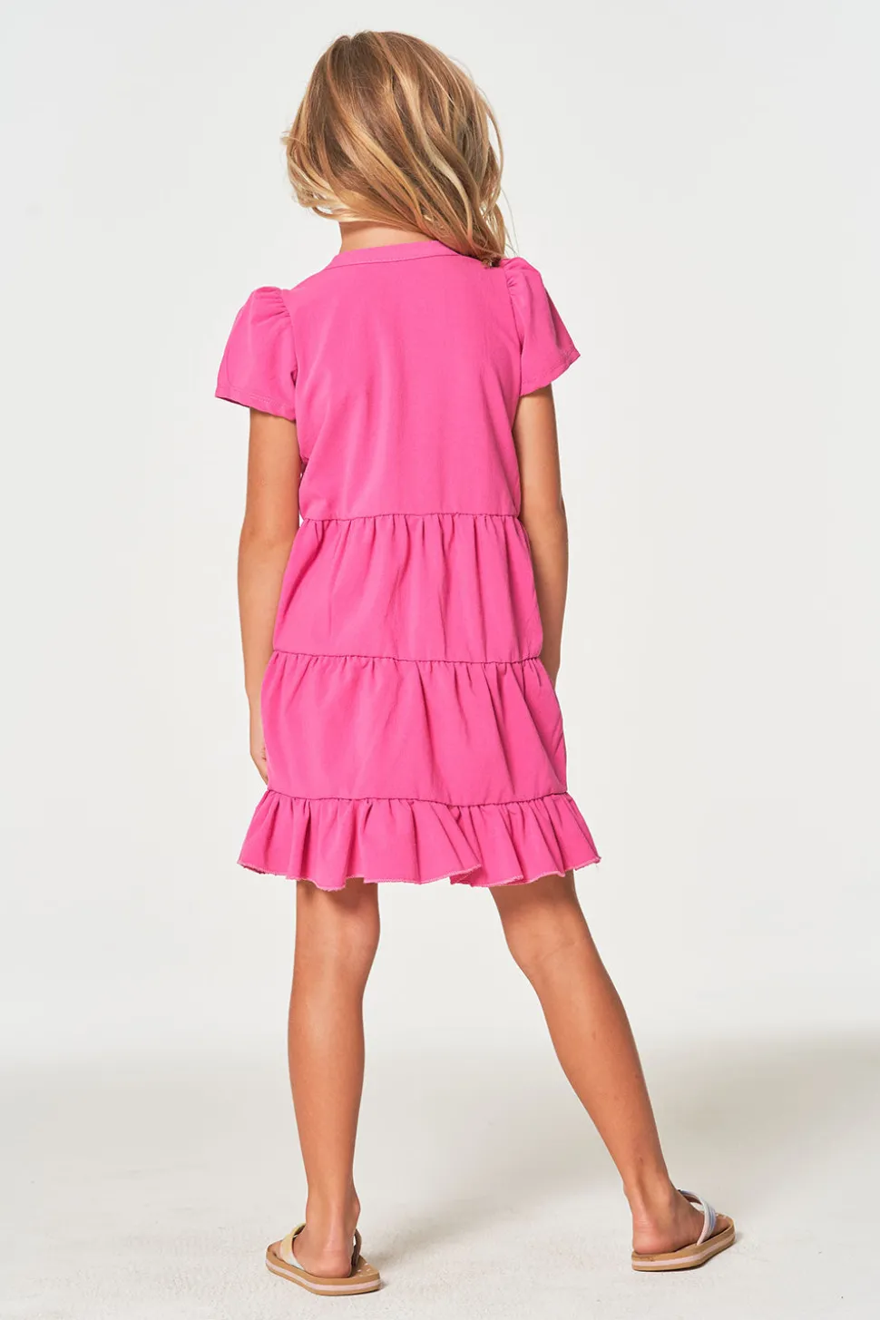 Chaser Brand Girls Coastal Cloth Puff Sleeve Tiered Dress Flash Sale