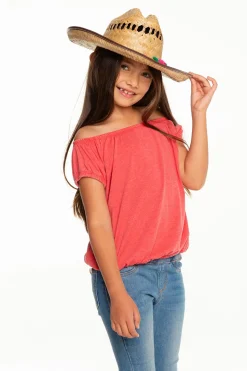Chaser Brand Girls Recycled Vintage Jersey Shirred Short Sleeve Off Shoulder Discount
