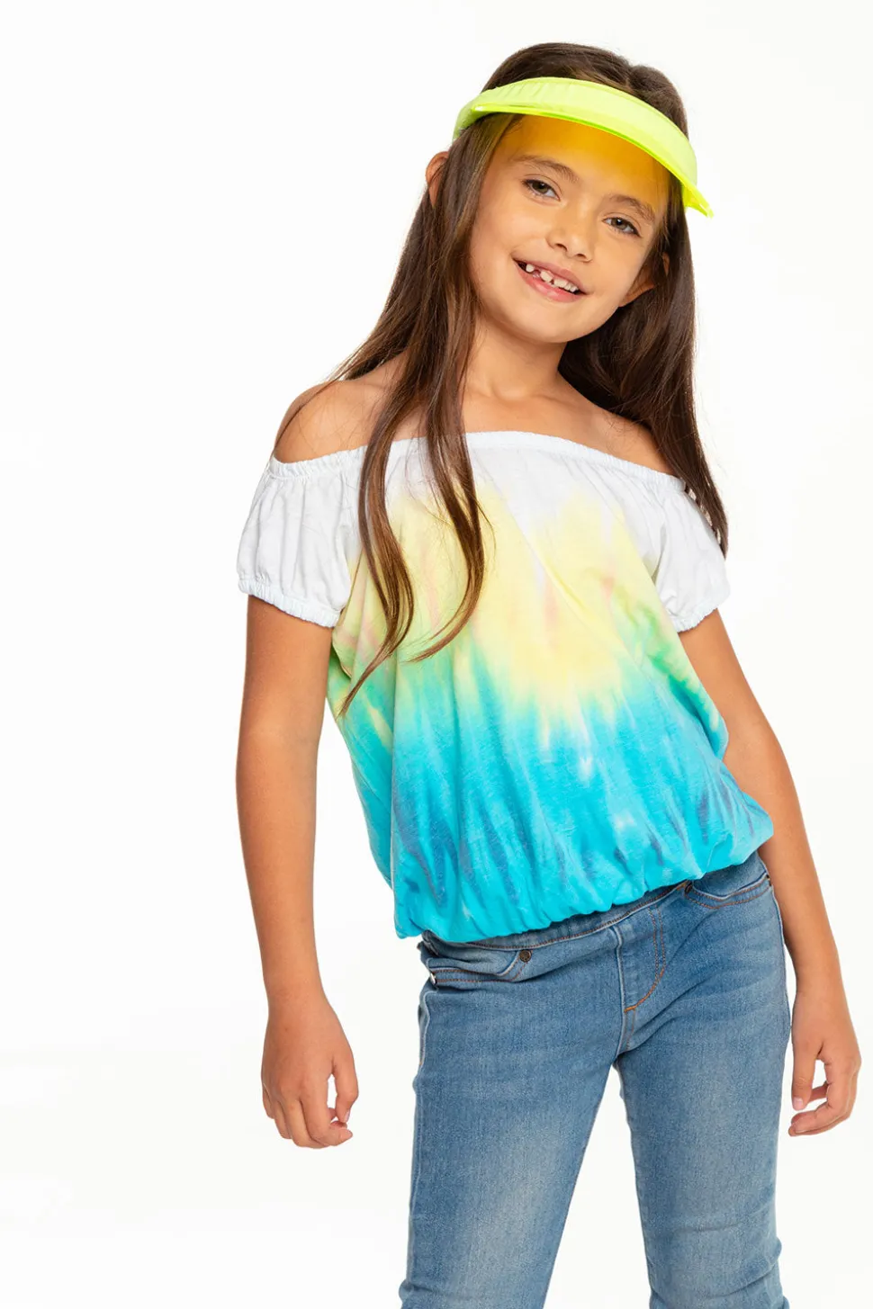 Chaser Brand Girls Recycled Vintage Jersey Shirred Short Sleeve Off Shoulder Fashion