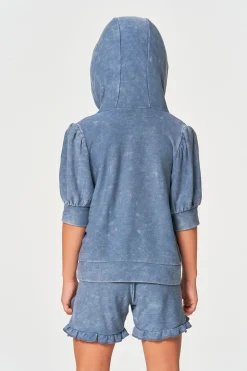Chaser Brand Girls RPET Cozy Knit 3/4 Puff Sleeve Hoodie New