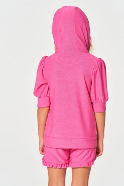Chaser Brand Girls RPET Cozy Knit 3/4 Puff Sleeve Hoodie Hot