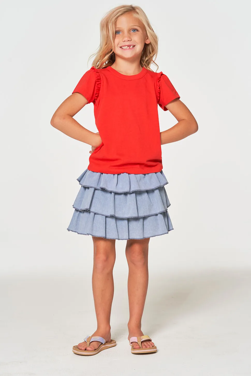Chaser Brand Girls RPET Vintage Jersey Ruffle Puff Sleeve Tee Best
