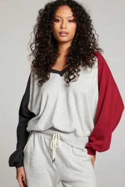 Chaser Brand Hannah Fire Color Block V Neck Pullover Cheap