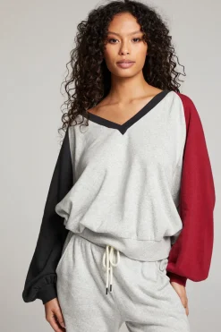 Chaser Brand Hannah Fire Color Block V Neck Pullover Cheap
