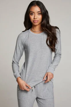 Chaser Brand Heather Grey Long Sleeve Raglan Pullover Best