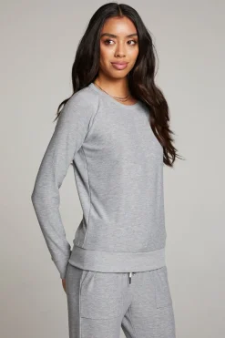Chaser Brand Heather Grey Long Sleeve Raglan Pullover Best