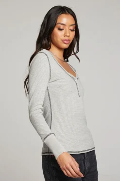 Chaser Brand Heather Grey Long Sleeve Henley Discount
