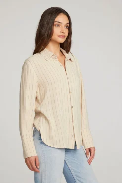 Chaser Brand Helena White Pinstripe Button Down Outlet