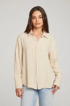 Chaser Brand Helena White Pinstripe Button Down Outlet