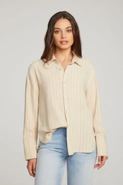 Chaser Brand Helena White Pinstripe Button Down Outlet