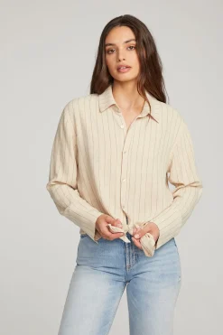 Chaser Brand Helena White Pinstripe Button Down Outlet