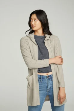 Chaser Brand Hooded Open Duster Cardigan With Pockets Clearance