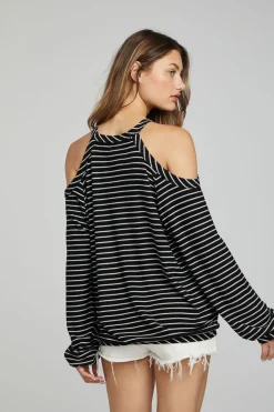 Chaser Brand Houston Pullover - Black And White Stripe Cheap