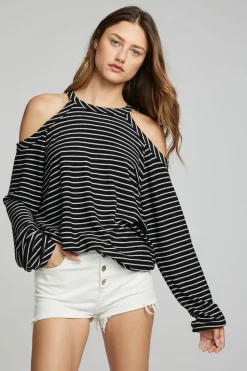 Chaser Brand Houston Pullover - Black And White Stripe Cheap