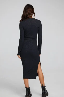 Chaser Brand Jenn Shadow Black Midi Dress New