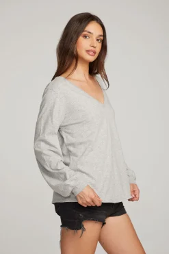 Chaser Brand Kara Heather Grey Long Sleeve Outlet