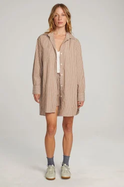 Chaser Brand Kerstin Whiskey Stripe Button Down New