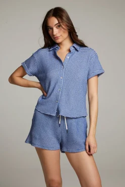 Chaser Brand Key West Cobalt Blue Button Down Top Clearance