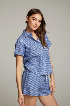 Chaser Brand Key West Cobalt Blue Button Down Top Clearance