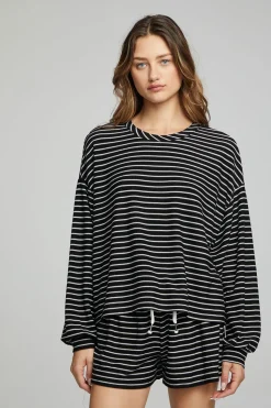 Chaser Brand Lesh Long Sleeve - Black And White Stripe Cheap