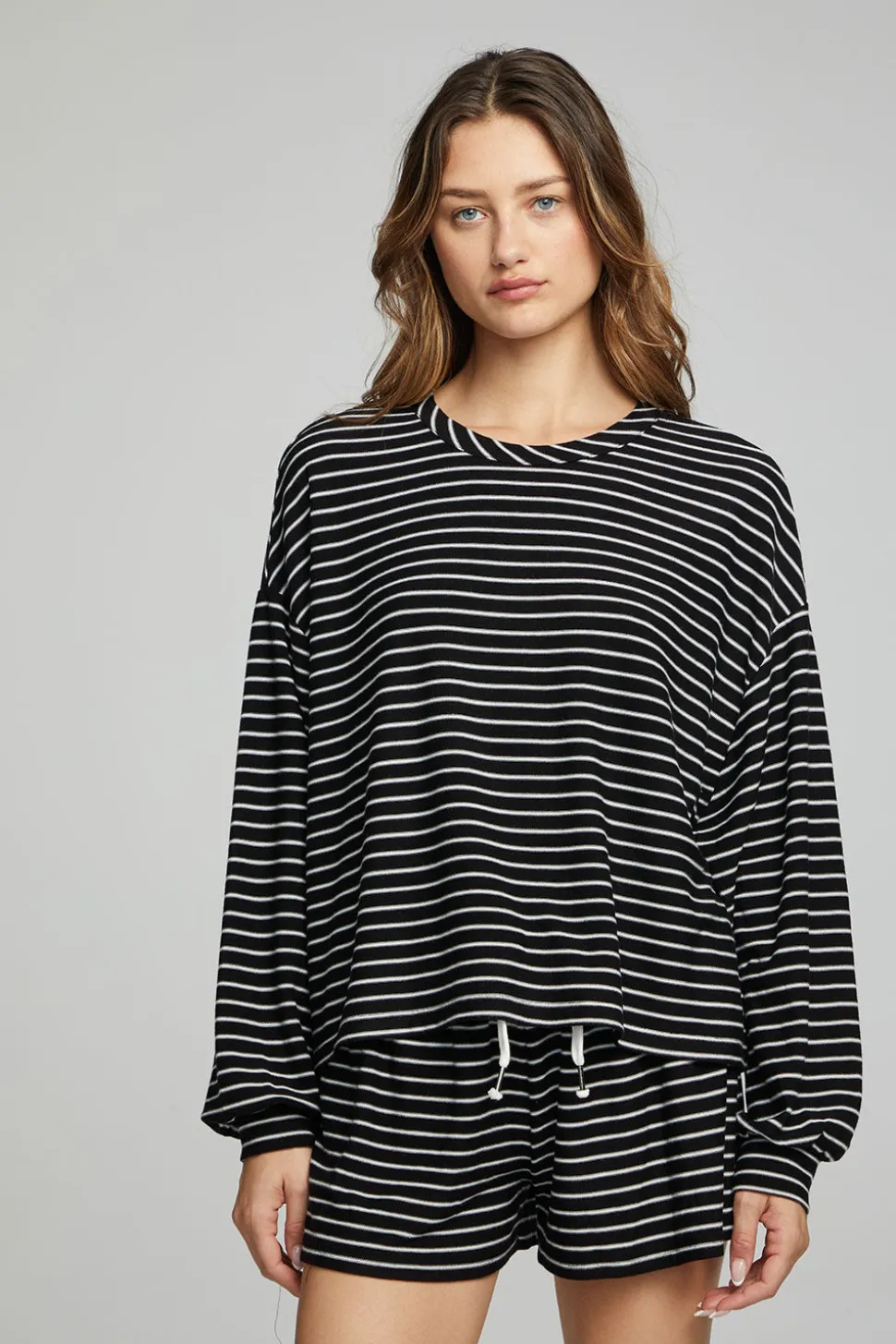 Chaser Brand Lesh Long Sleeve - Black And White Stripe Cheap