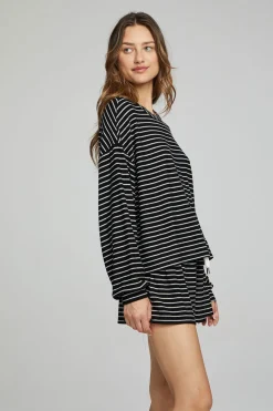 Chaser Brand Lesh Long Sleeve - Black And White Stripe Cheap