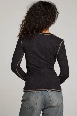 Chaser Brand Licorice Long Sleeve Henley Cheap
