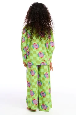 Chaser Brand Lime Checkered Daisy New