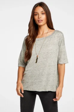Chaser Brand Linen Jersey Cropped Short Sleeve Boxy Hi Lo Tee Store