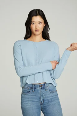 Chaser Brand Long Sleeve Button Down Semi Cropped Tee Hot