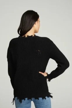 Chaser Brand Long Sleeve Crew Neck Deconstructed Sweater Pullover Fashion