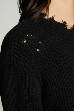 Chaser Brand Long Sleeve Crew Neck Deconstructed Sweater Pullover Fashion