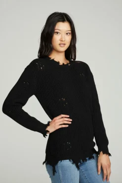 Chaser Brand Long Sleeve Crew Neck Deconstructed Sweater Pullover Fashion