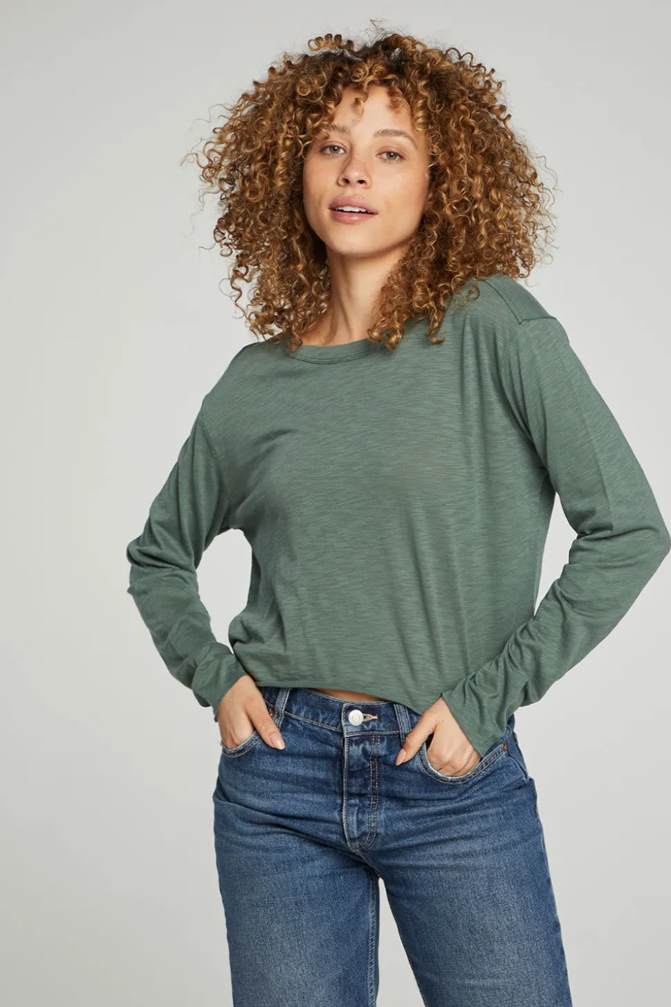 Chaser Brand Long Sleeve Cropped Tee Hot