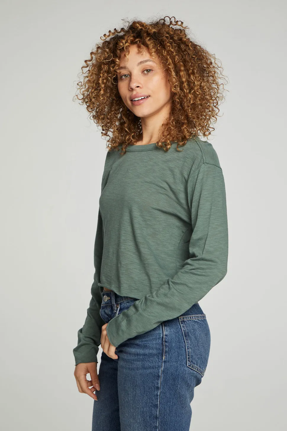 Chaser Brand Long Sleeve Cropped Tee Hot