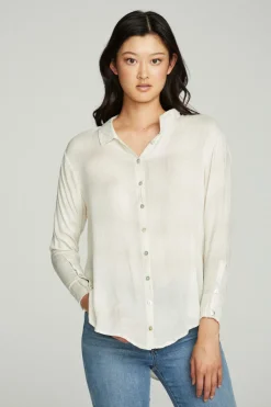 Chaser Brand Long Sleeve Drop Shoulder Hi Lo Button Down Shirttail Tunic Outlet