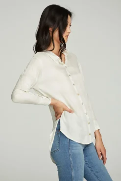 Chaser Brand Long Sleeve Drop Shoulder Hi Lo Button Down Shirttail Tunic Outlet