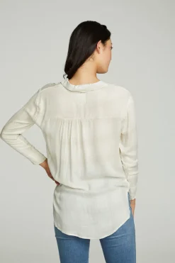 Chaser Brand Long Sleeve Drop Shoulder Hi Lo Button Down Shirttail Tunic Outlet