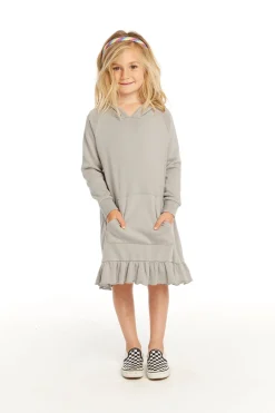 Chaser Brand Long Sleeve Gravel Grey Hooded Ruffle Hem Dress Outlet