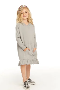 Chaser Brand Long Sleeve Gravel Grey Hooded Ruffle Hem Dress Outlet