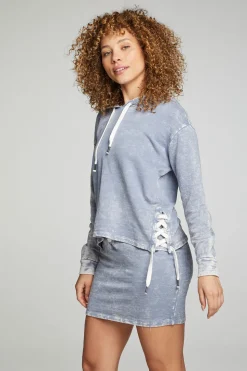 Chaser Brand Long Sleeve Hoodie With Lace Up Sides Discount